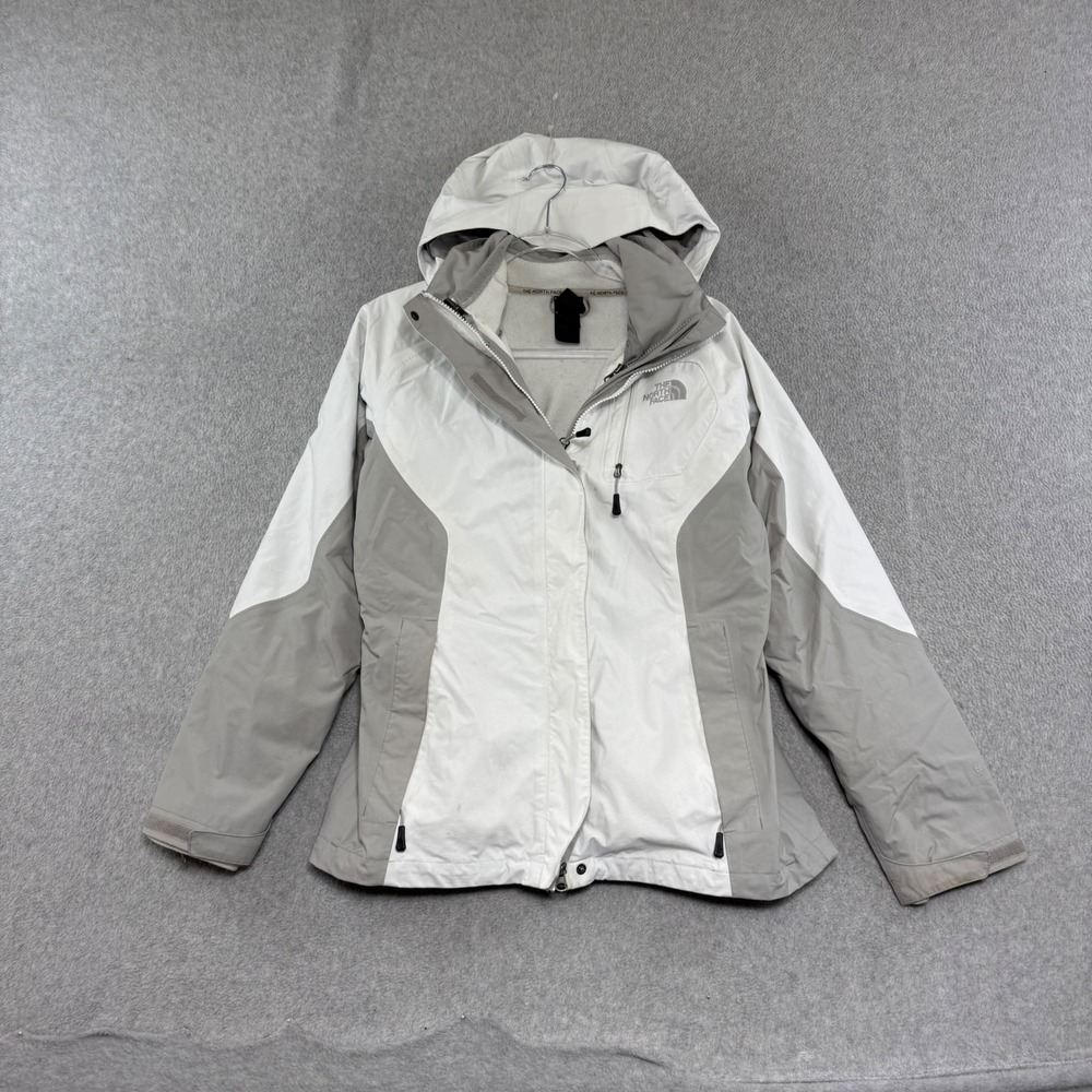 The North Face Ski Jacket Womens Medium White Gray Hooded 2 in 1 Coat